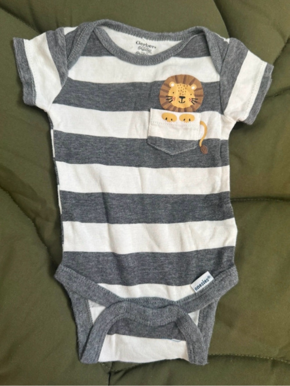 Gerber Gray & White Striped Lion Pocket One-Piece